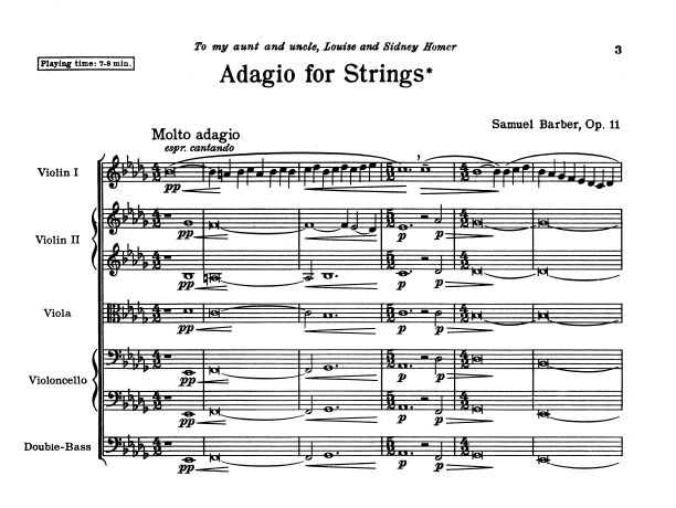 ［Adagio for Strings の楽譜］